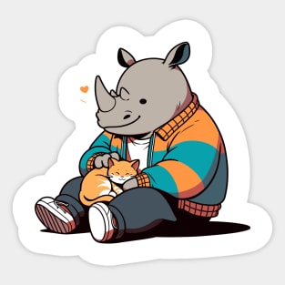 Rhino petting cat Sticker